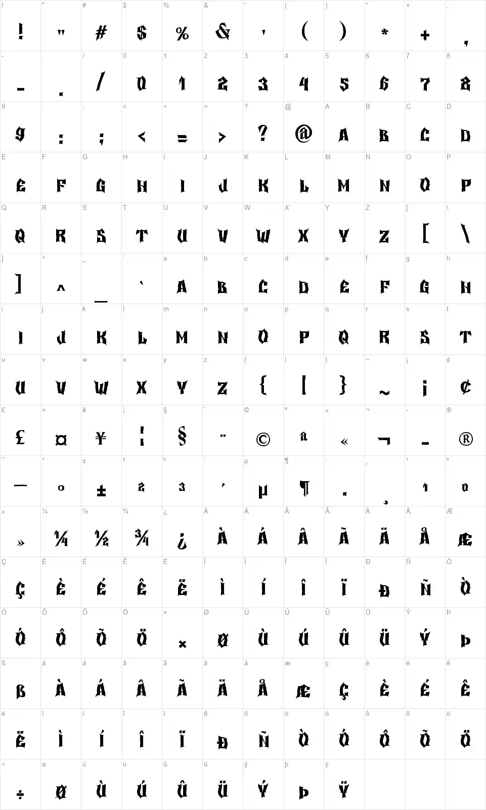 Old Horror Filmsfont character map