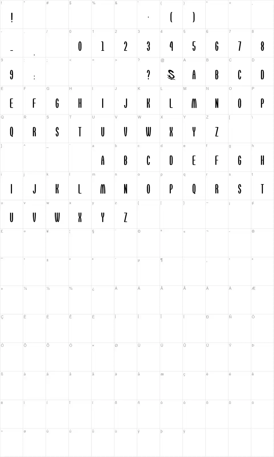 Omotenashi Gfont character map