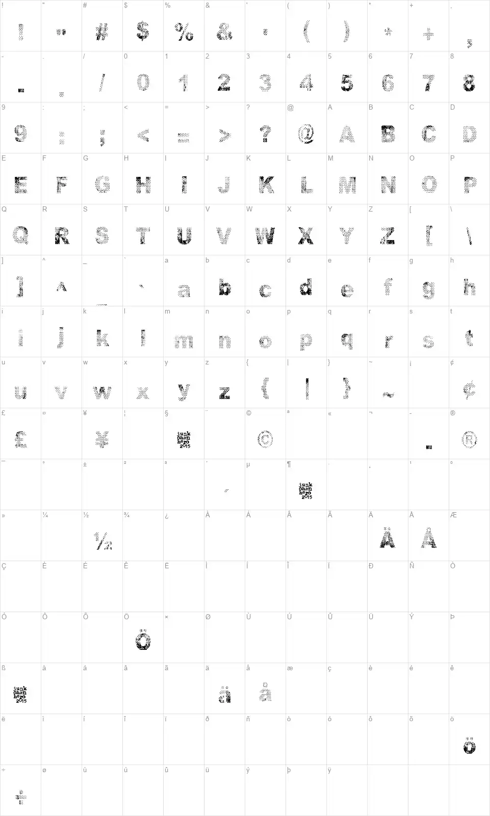 Onnenmyyrafont character map