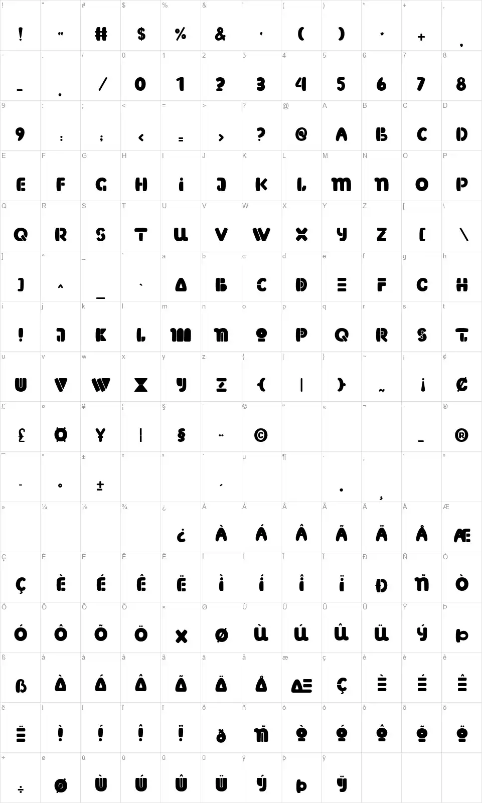 Orange Munchfont character map