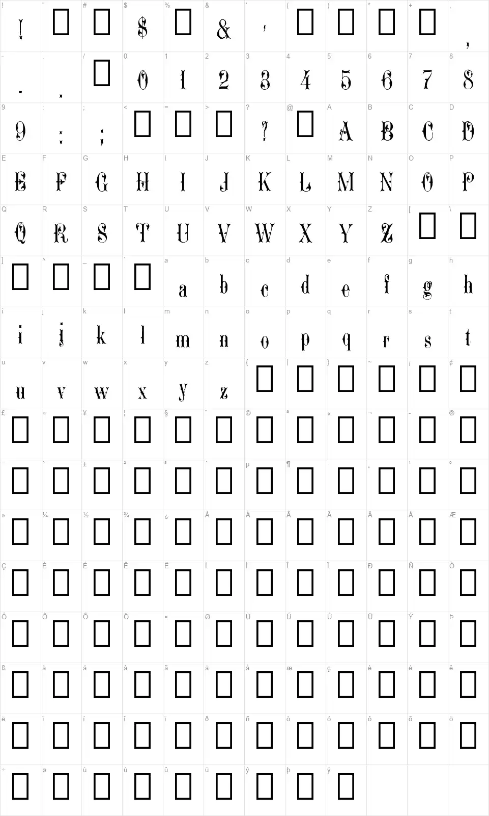 Ornamented, No. 1543font character map