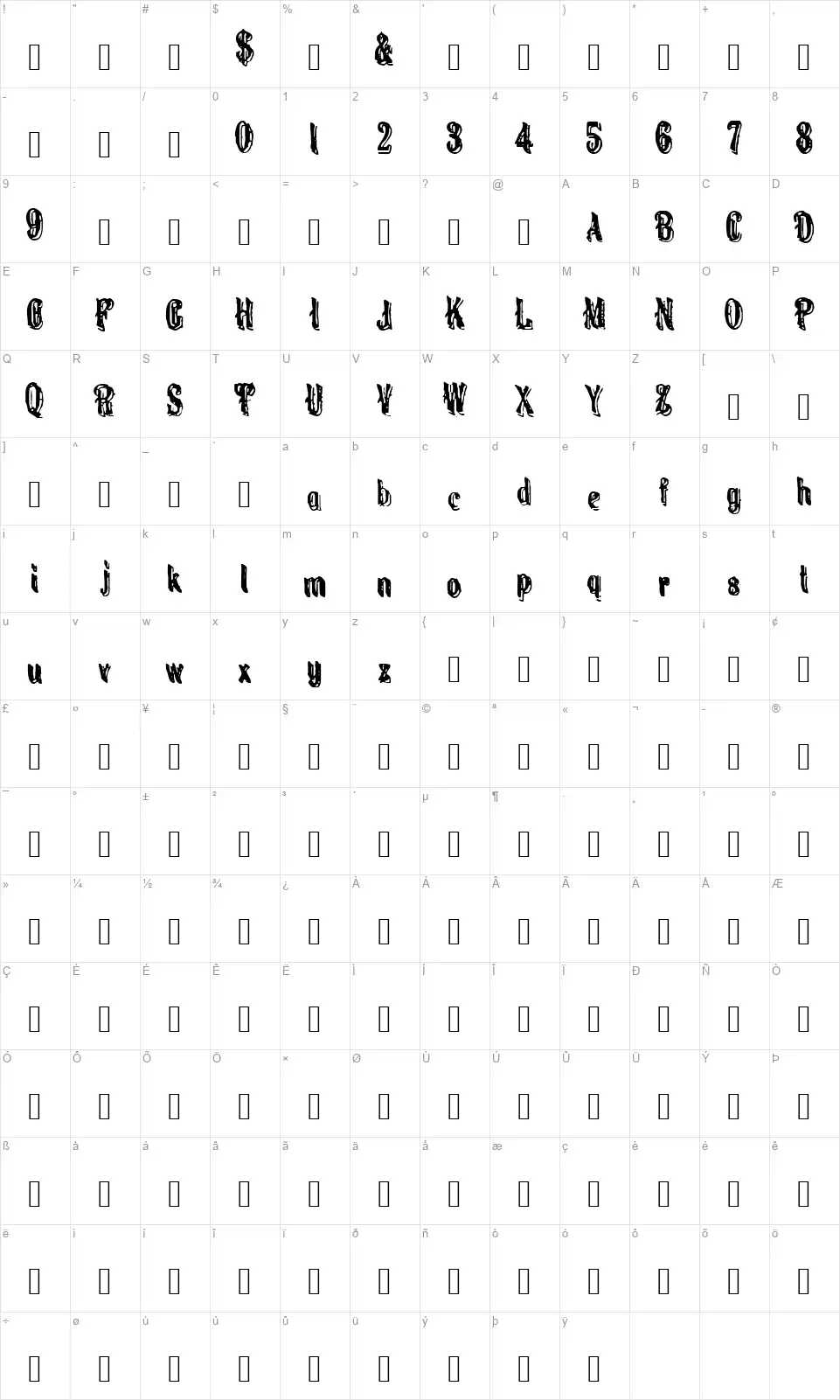 Ornamented, No. 33font character map