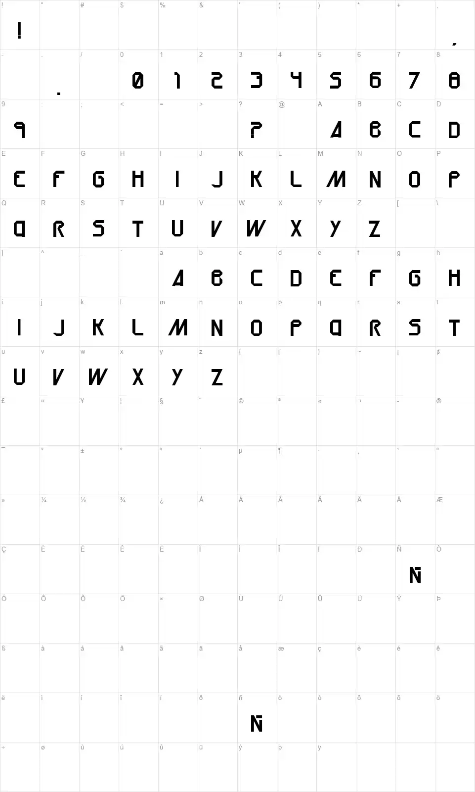 Orufont character map