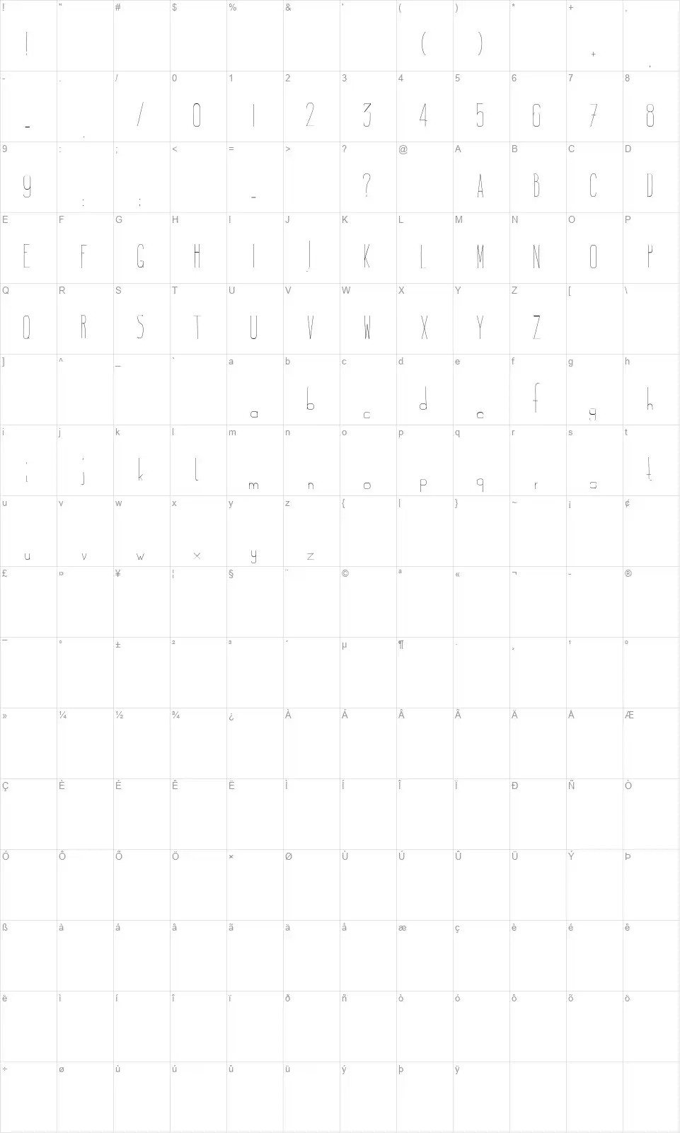 Ostrichfont character map
