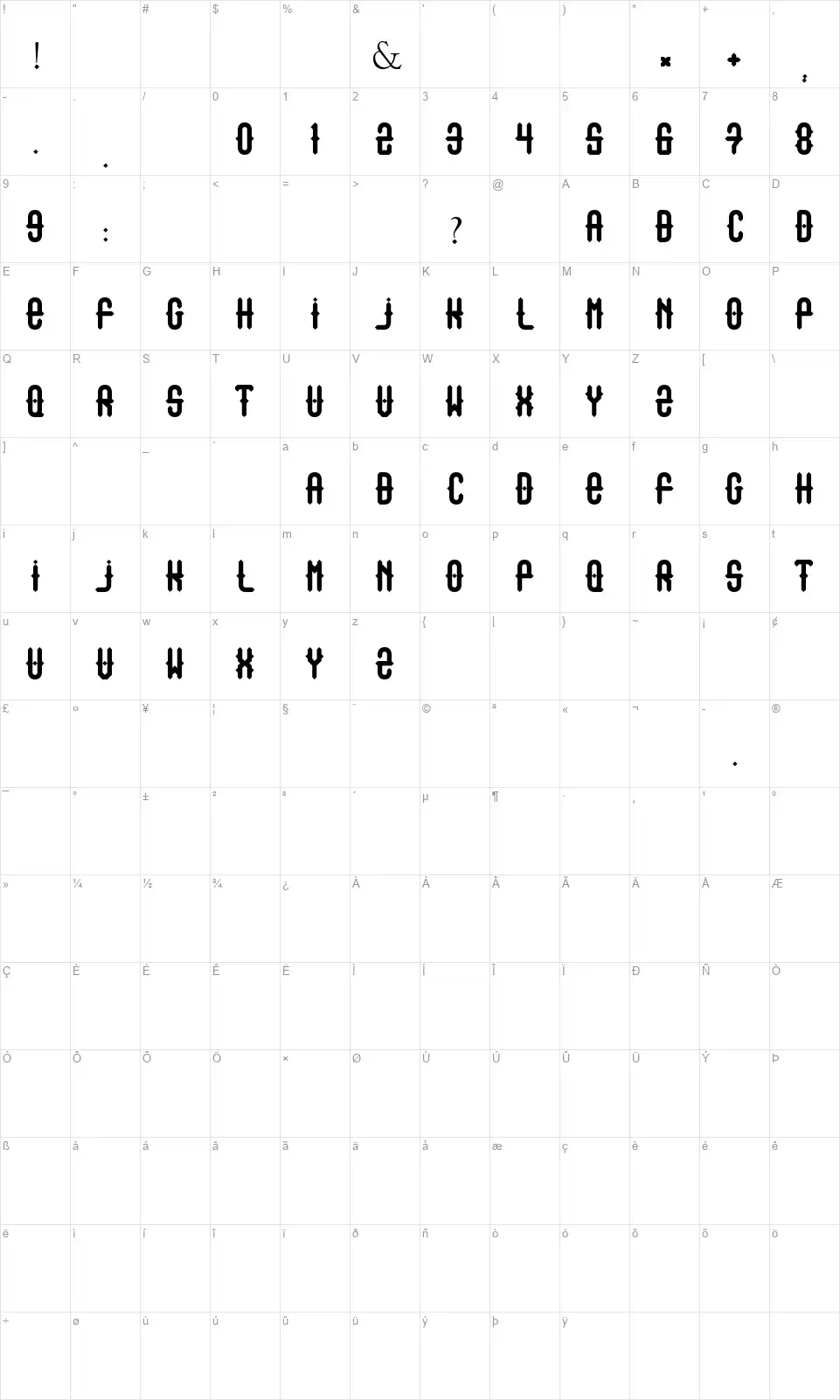 Outasightfont character map