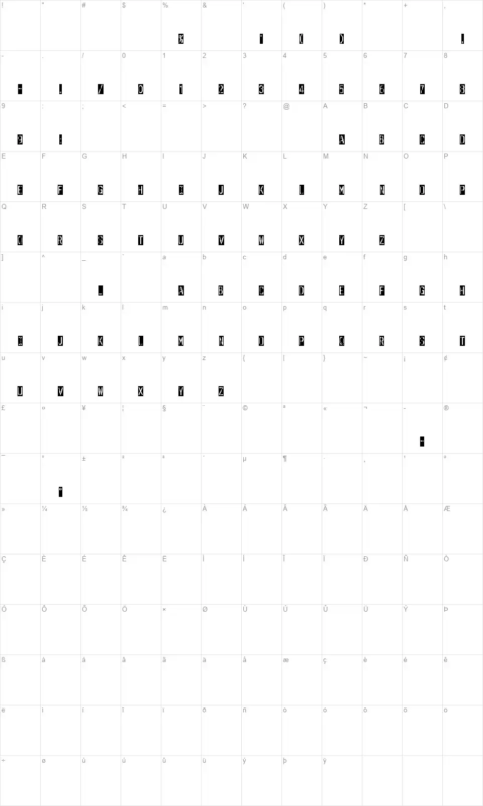 Outerspace Shopingfont character map