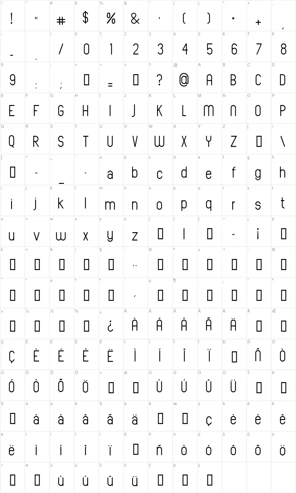 Oval Trackfont character map