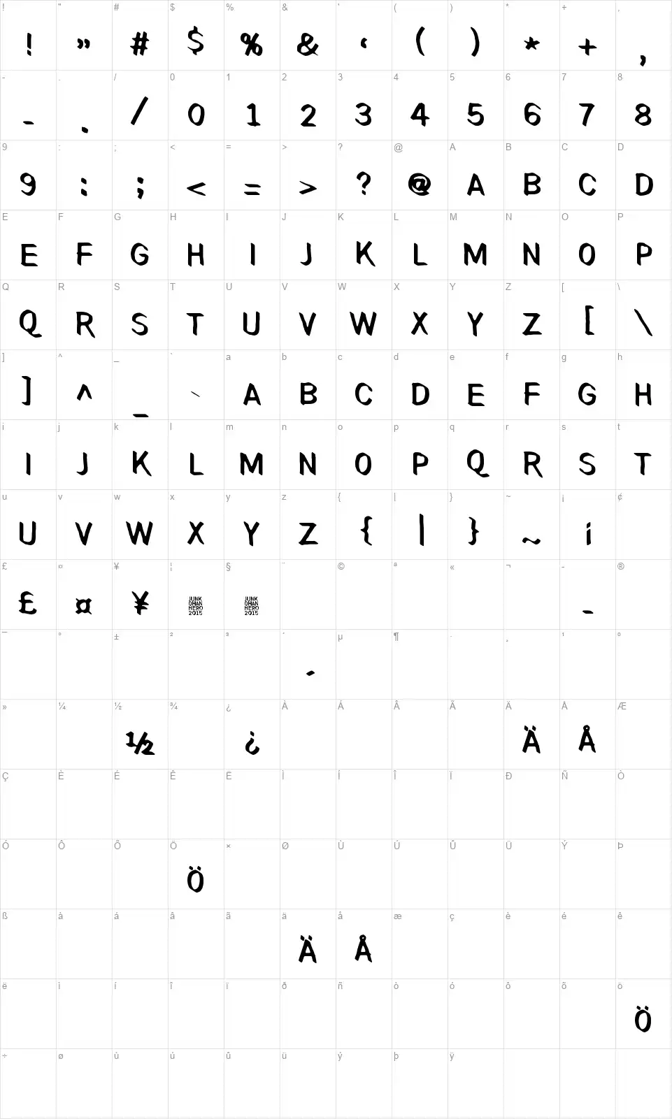 Paradox Mosaicfont character map
