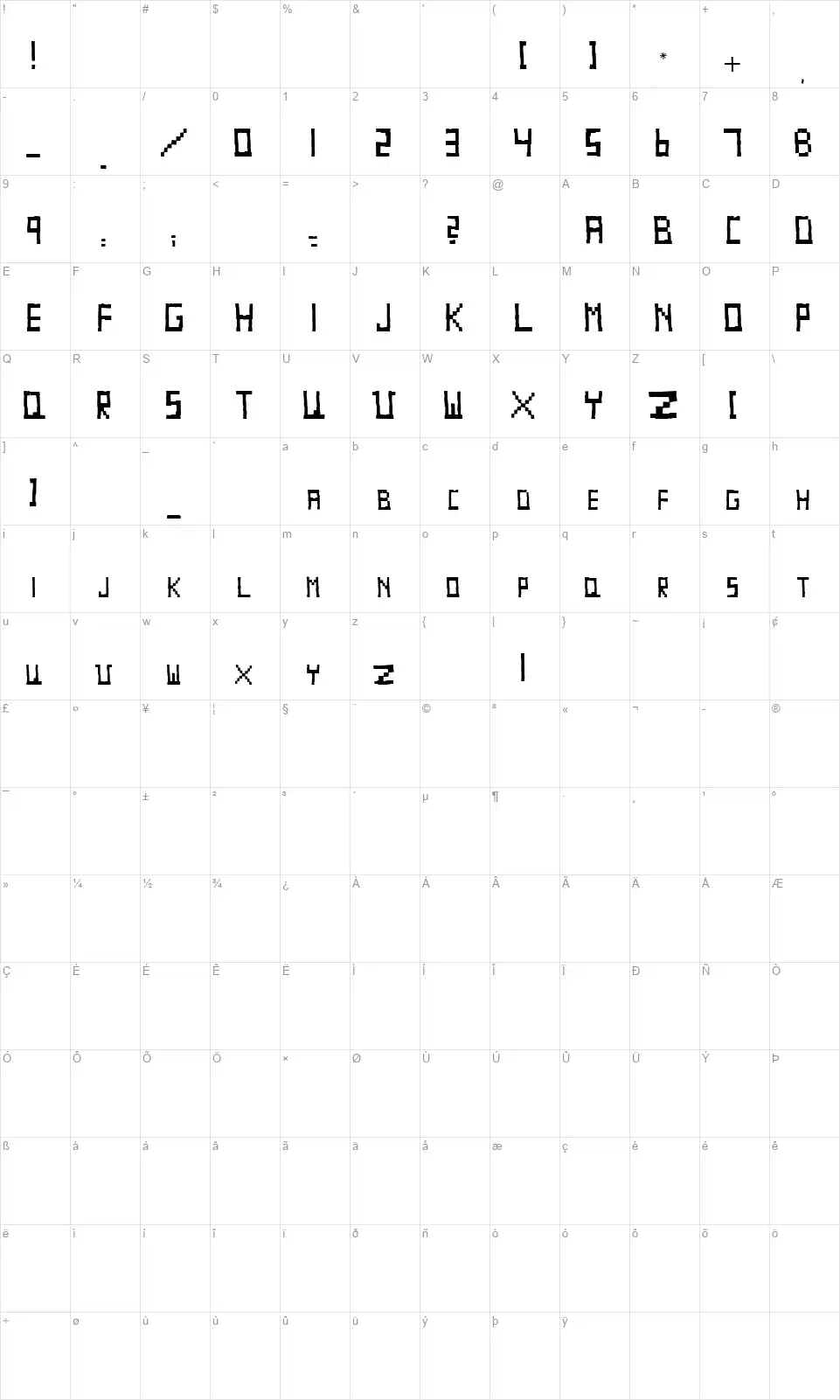 Paschitnow Sansfont character map