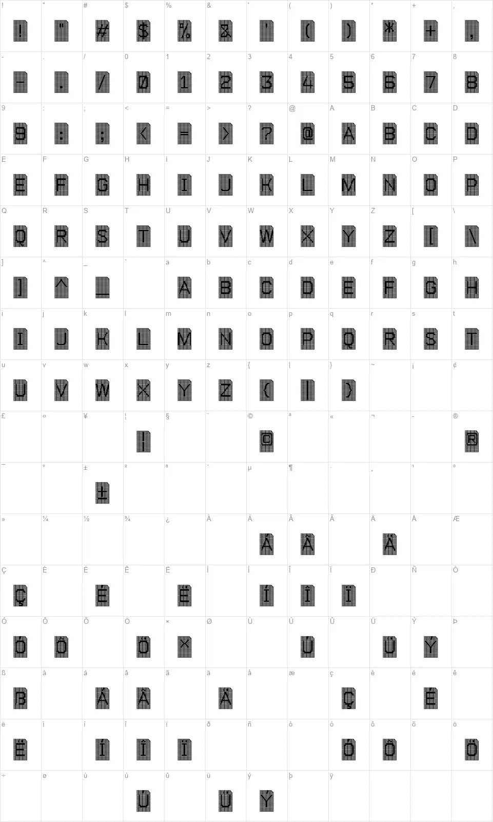 Perfocard 4Ffont character map
