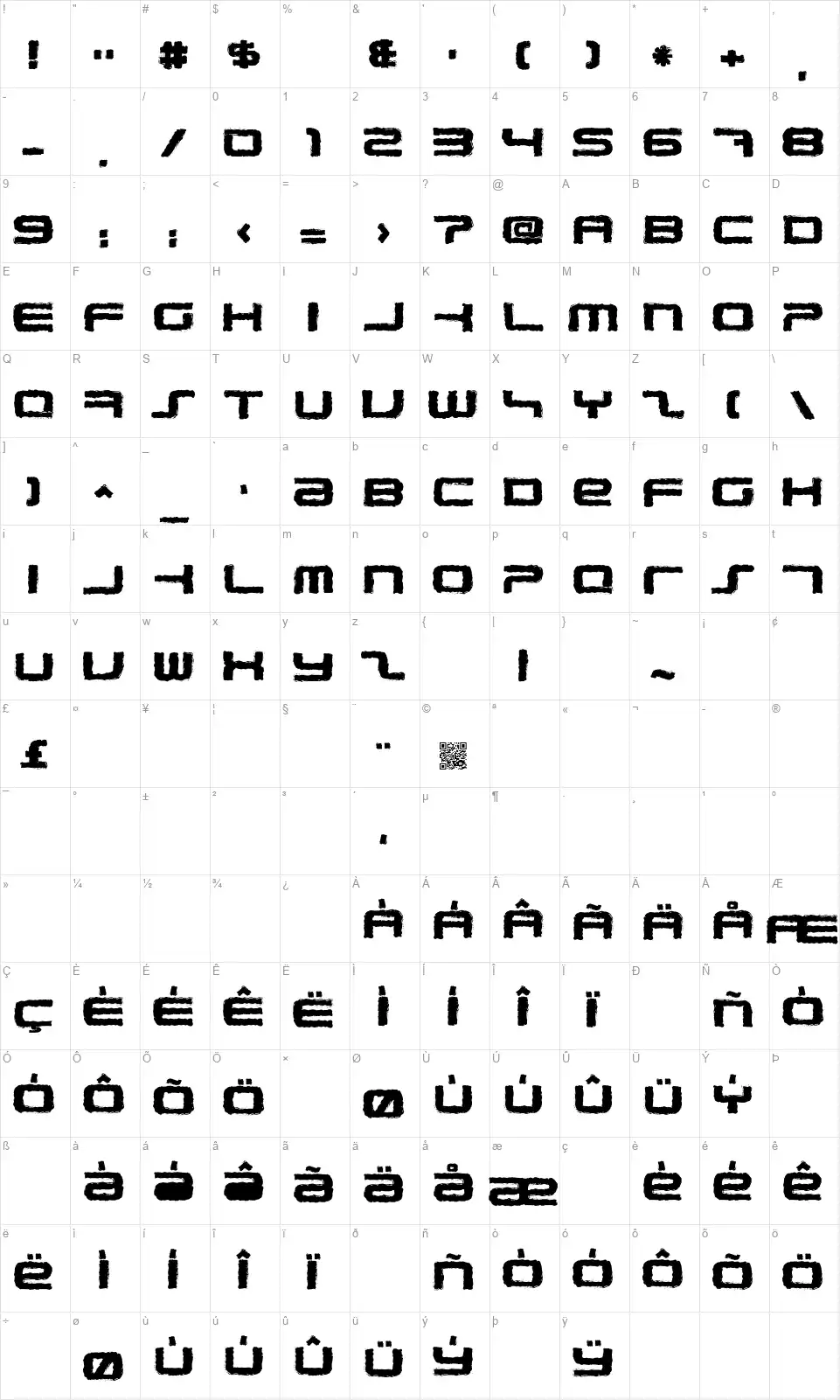 PhatBoy Slim Collegefont character map