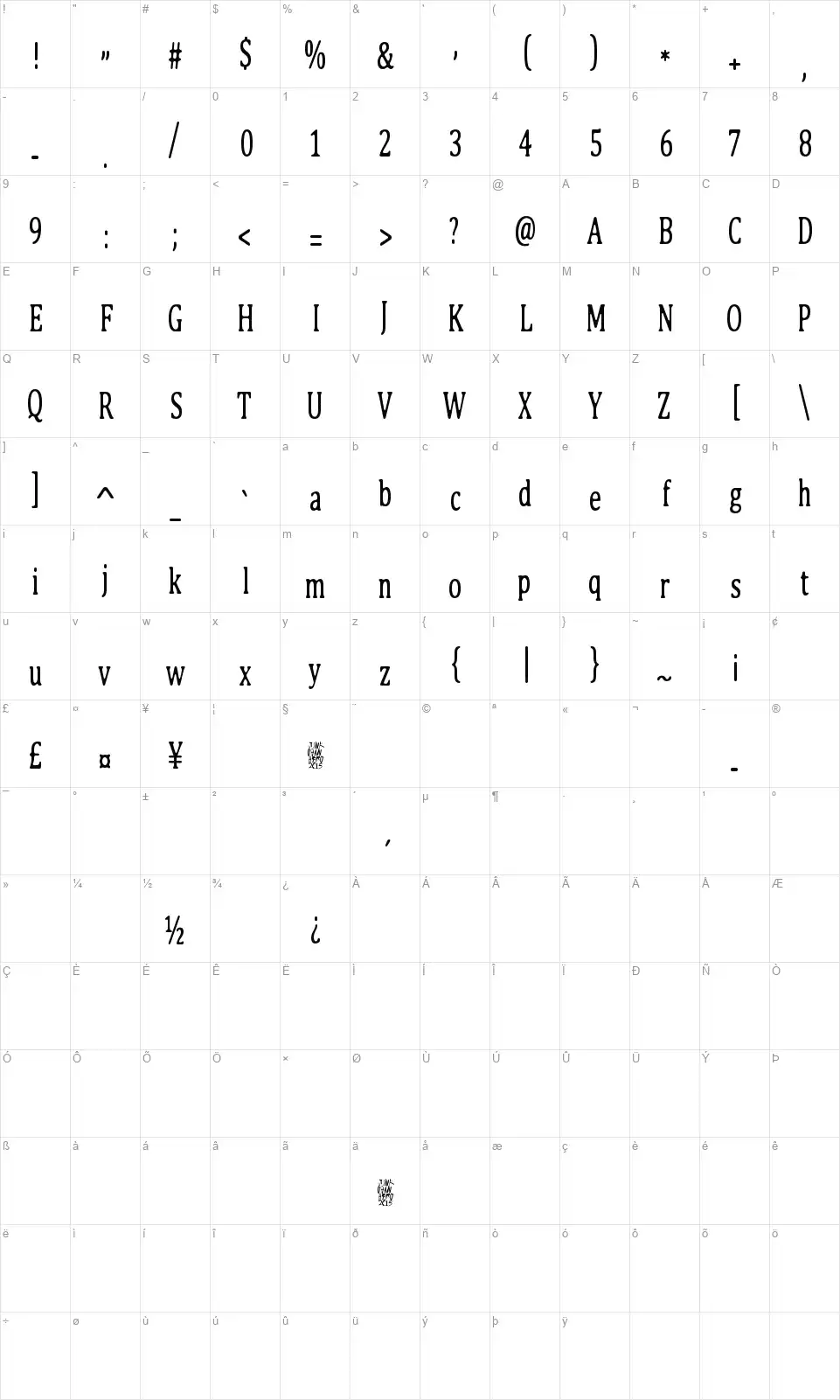 Pink Bunnyfont character map