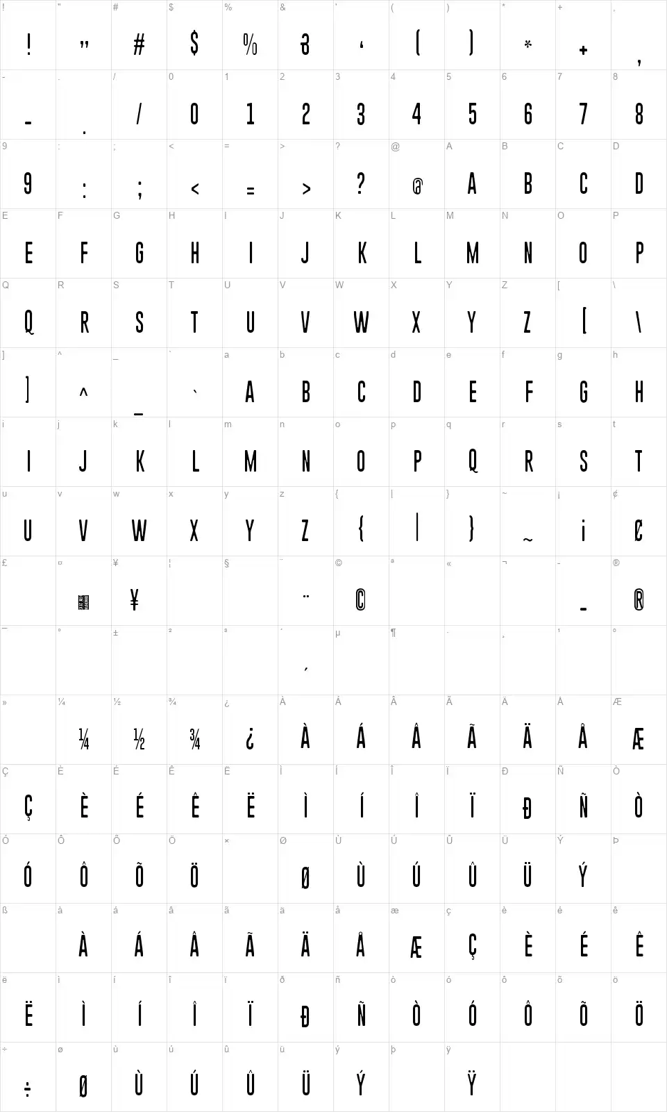 Piparivahtiperhonenfont character map
