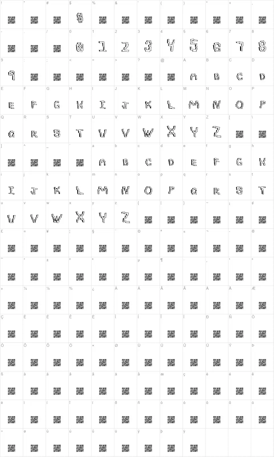 Pixel Drawfont character map