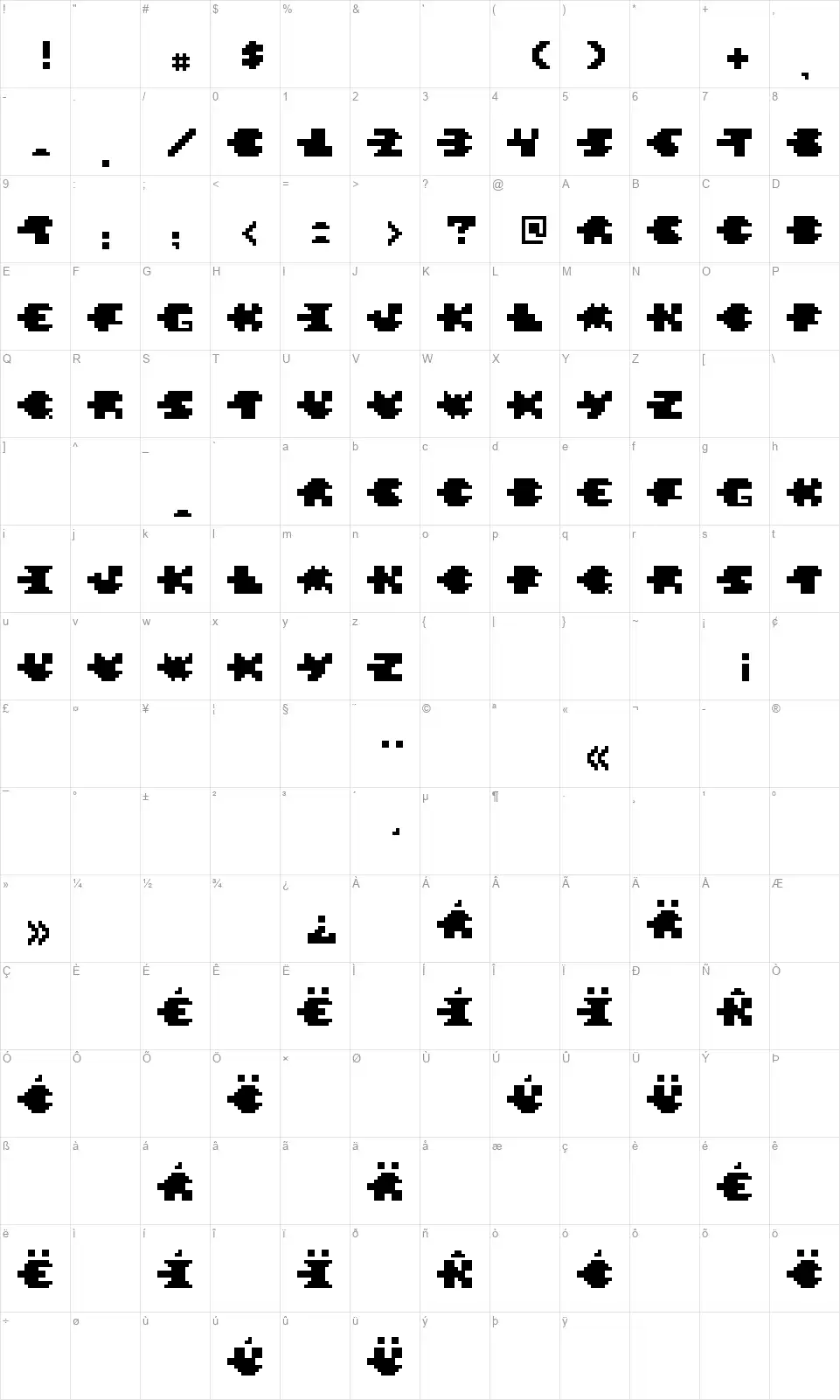 Pixel Verdefont character map