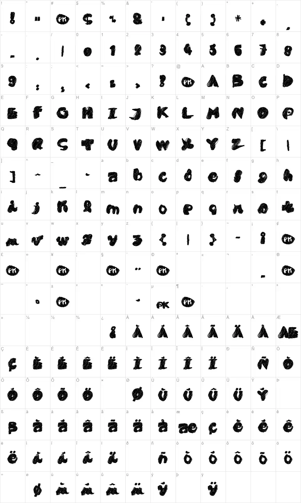 Pk Cobrafont character map