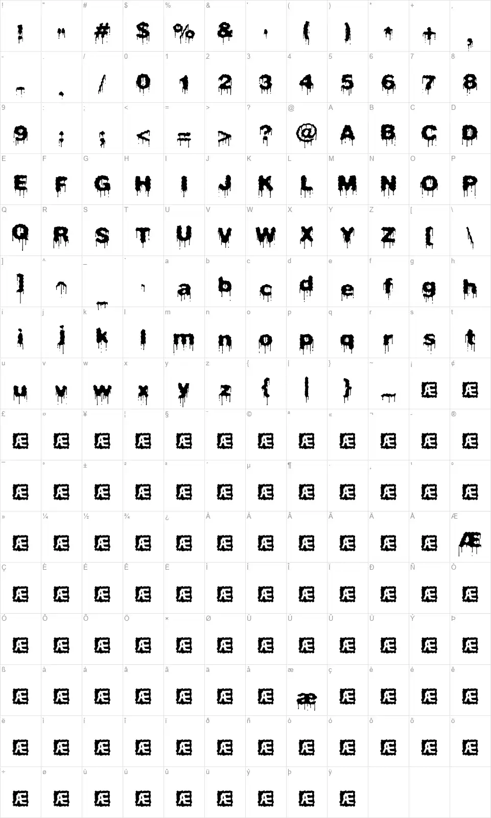 Plasma Drip BRKfont character map