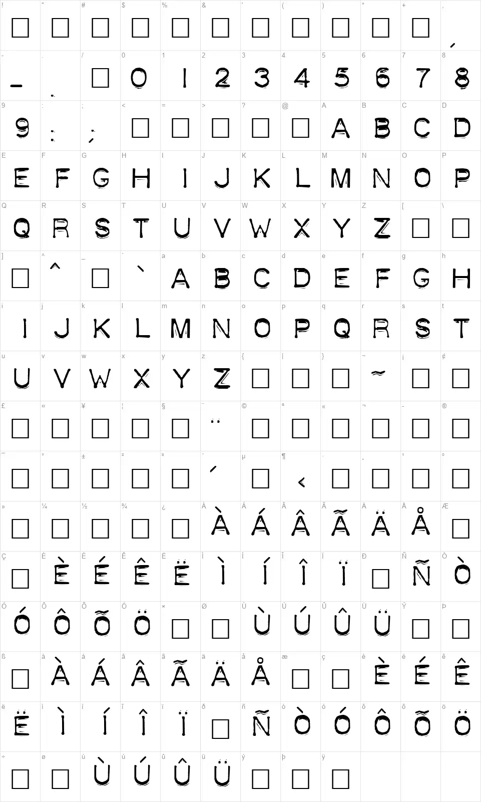 Plastiquefont character map