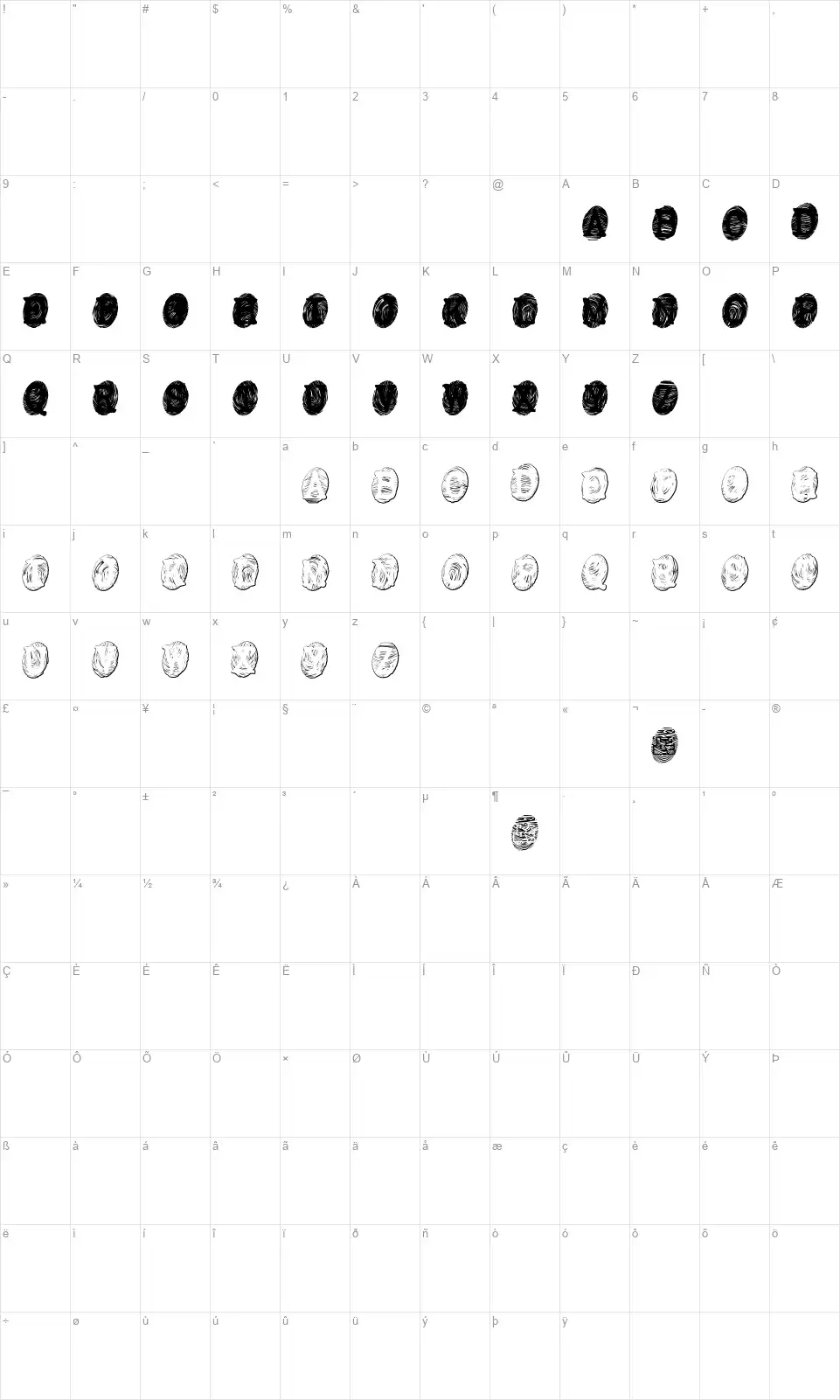 Powderfingerfont character map
