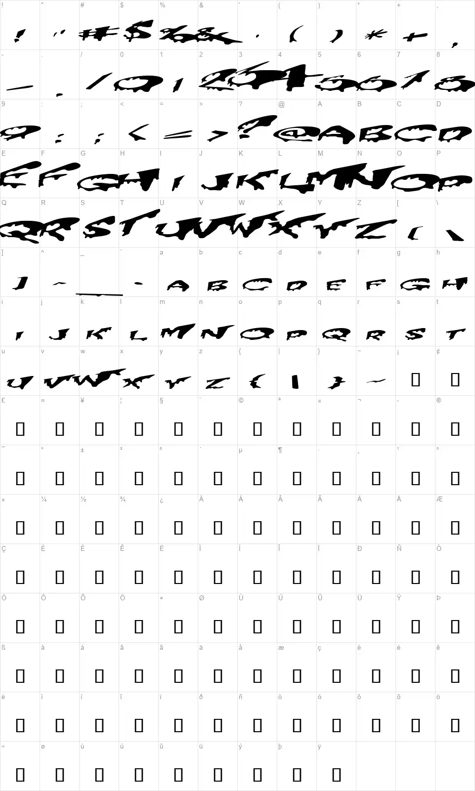 PreCryptfont character map