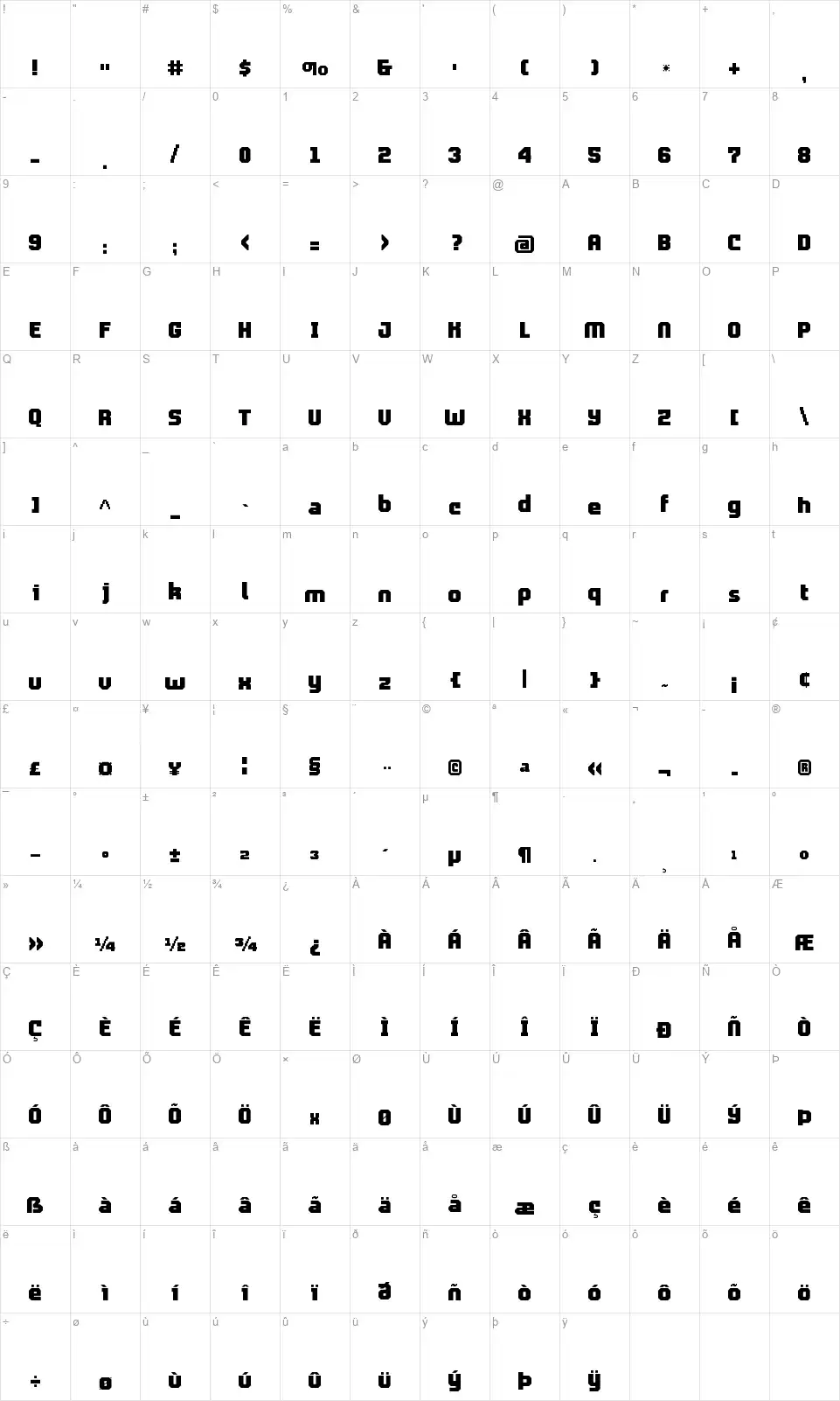 ProLamina 2font character map