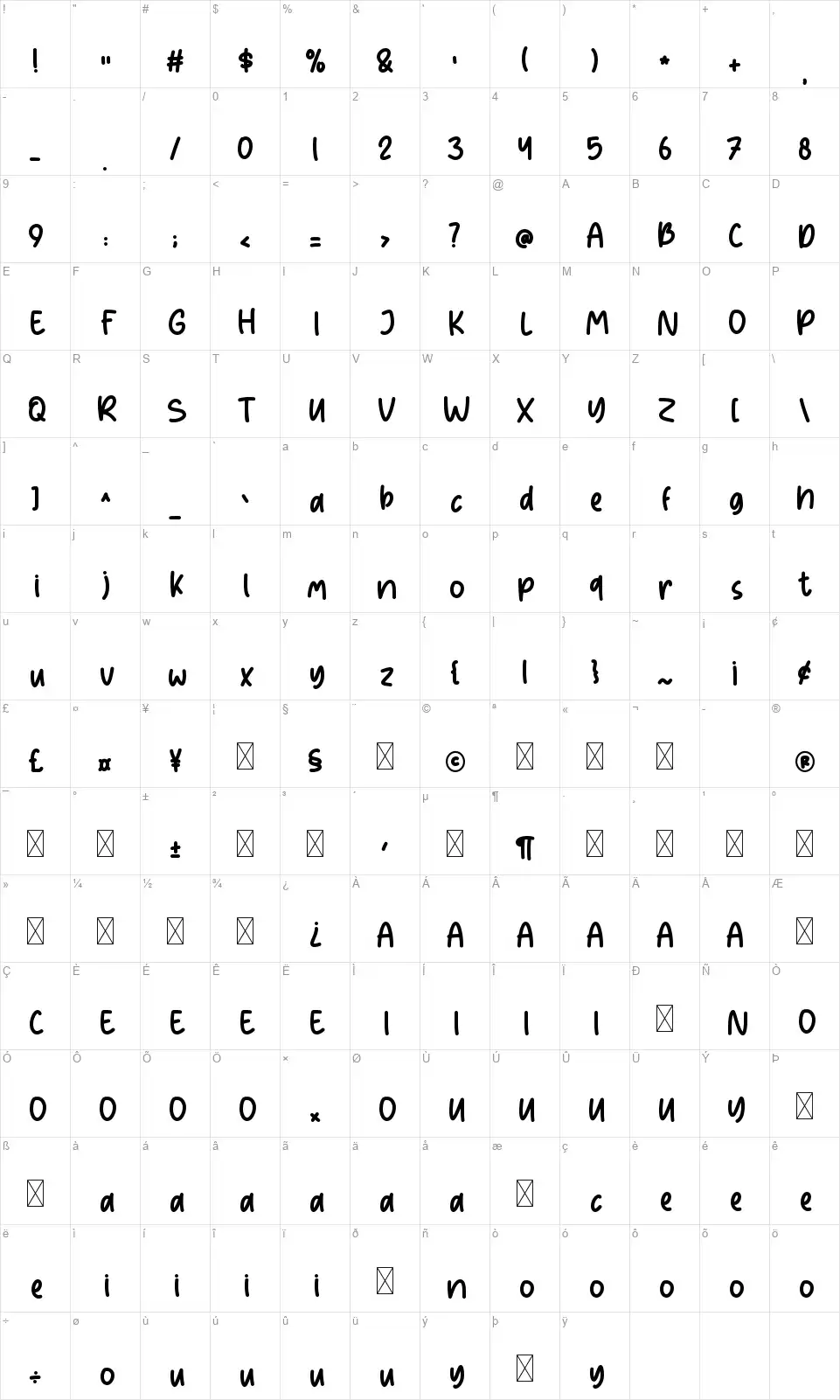 Pumpkin Patchfont character map