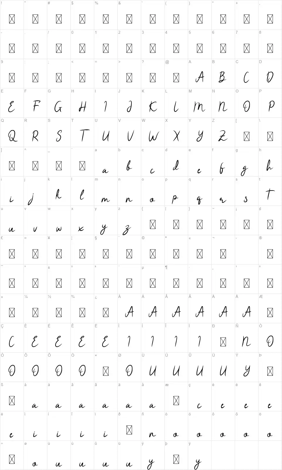 Qailla Gloamfont character map