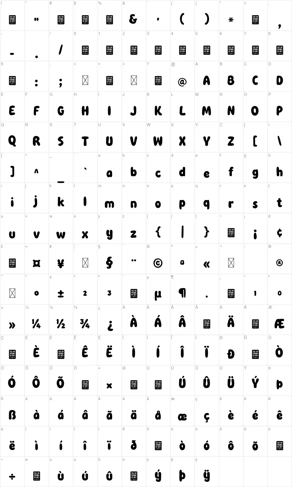 Quatschfont character map