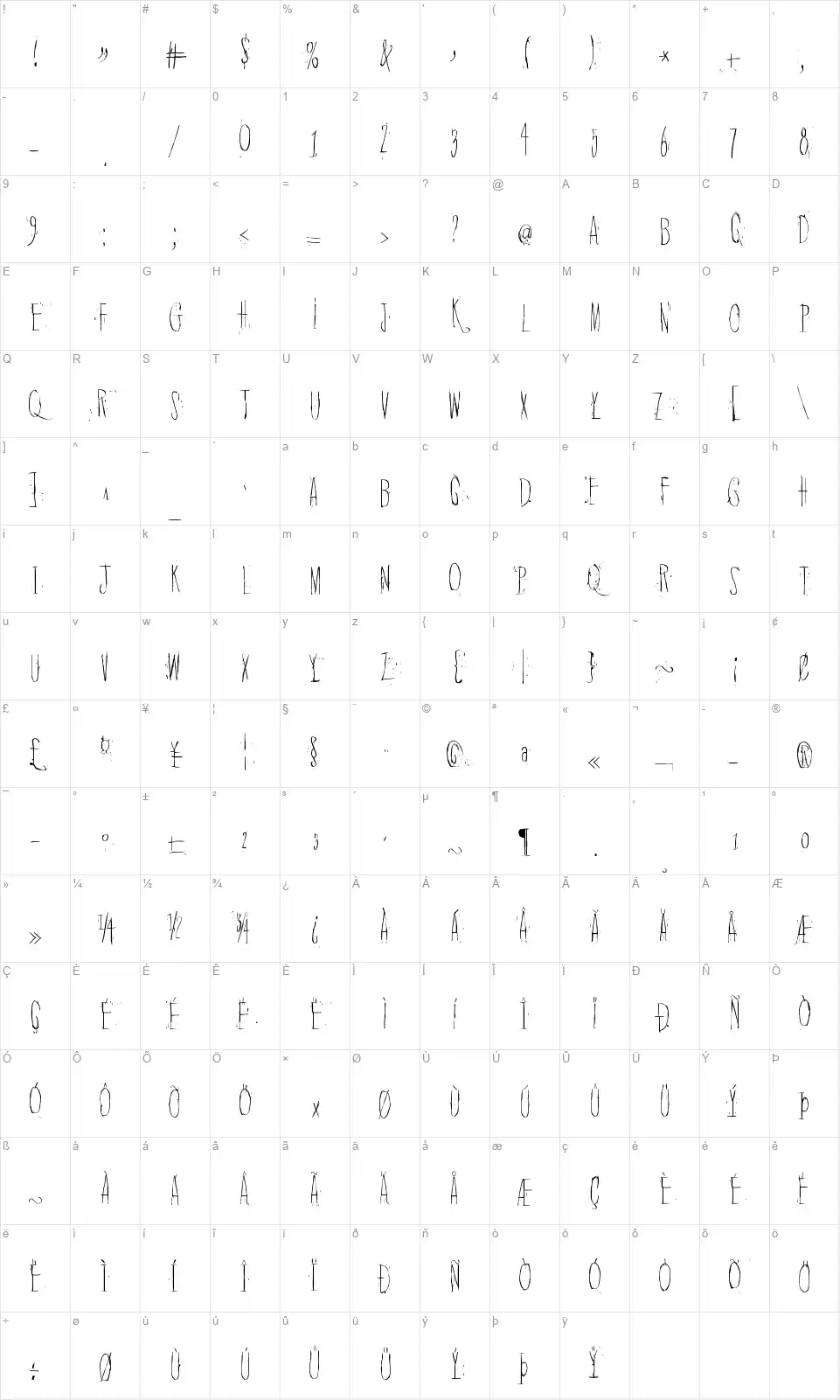 Quiet Horror Storyfont character map