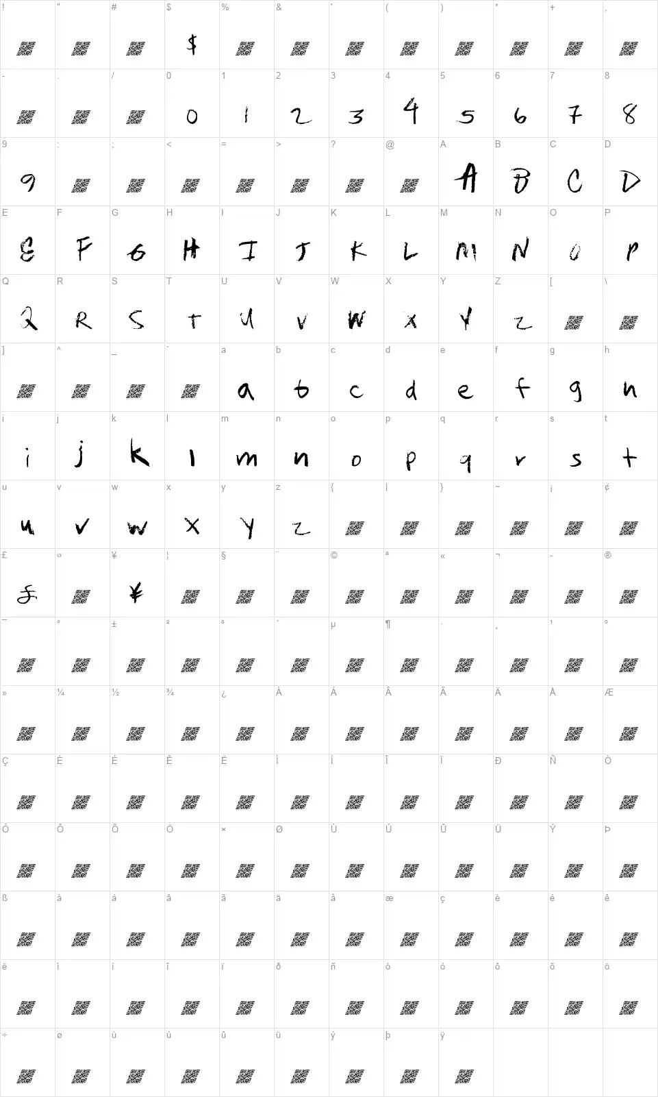 Quit Workfont character map