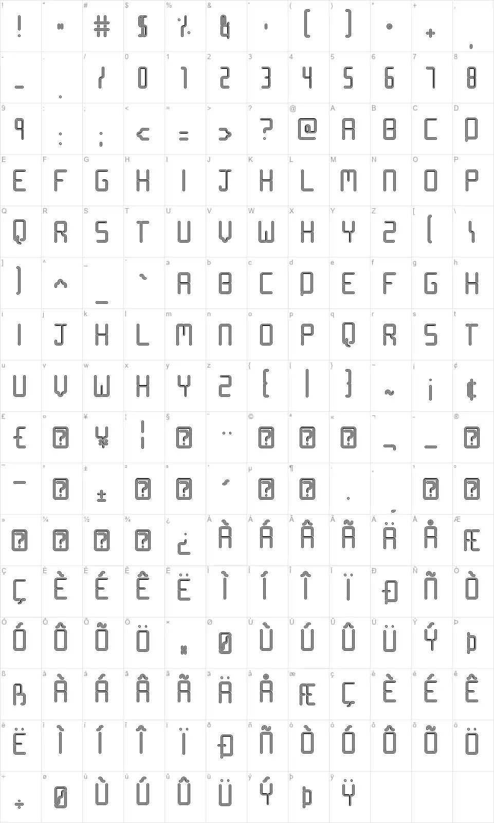 Racetrack Stencilfont character map