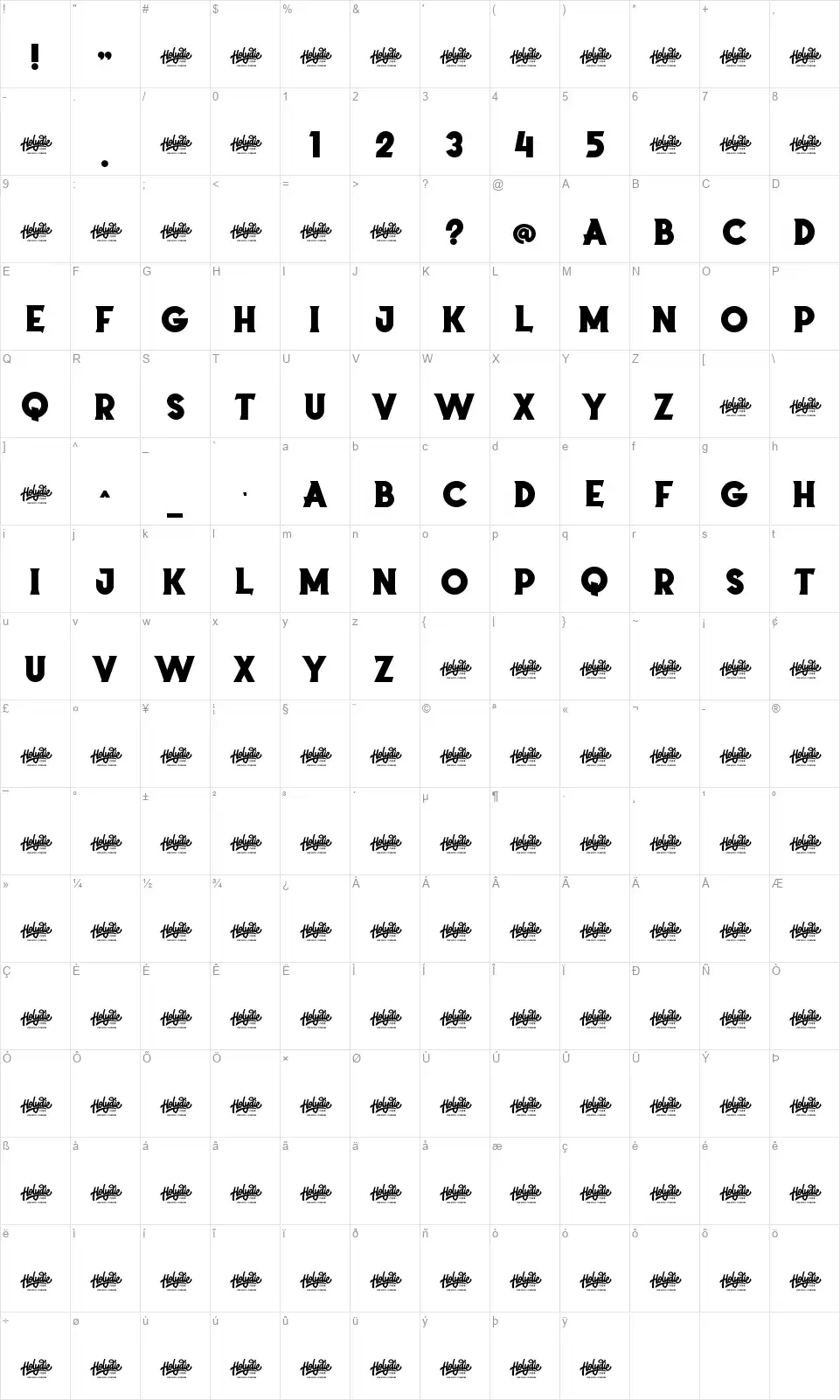 Reactive Anchorfont character map