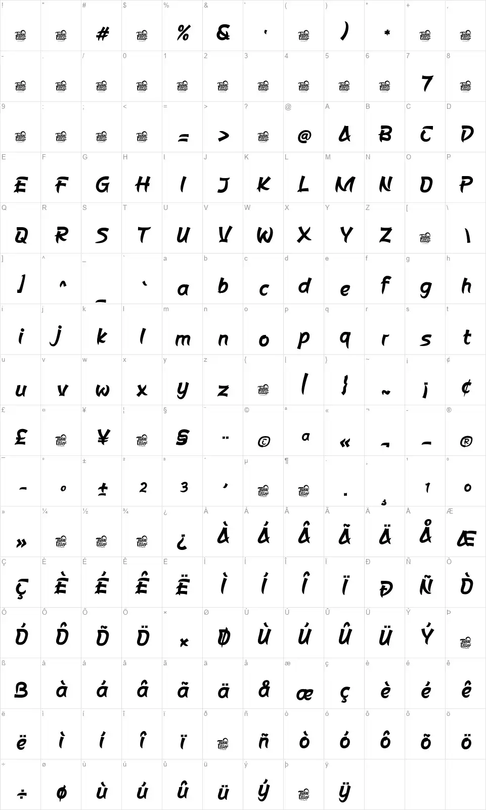 Reasin Brukutfont character map