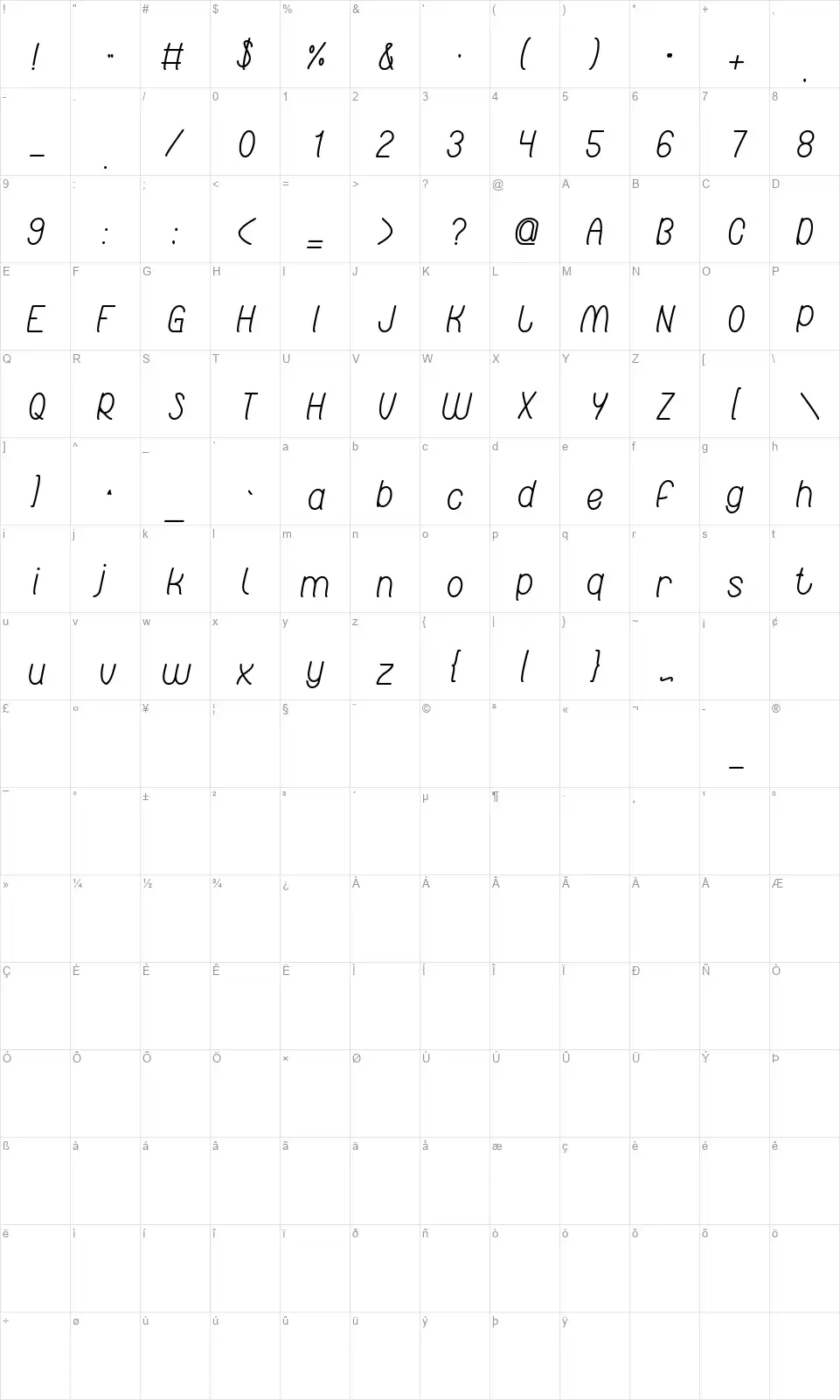 Red Light Specialfont character map
