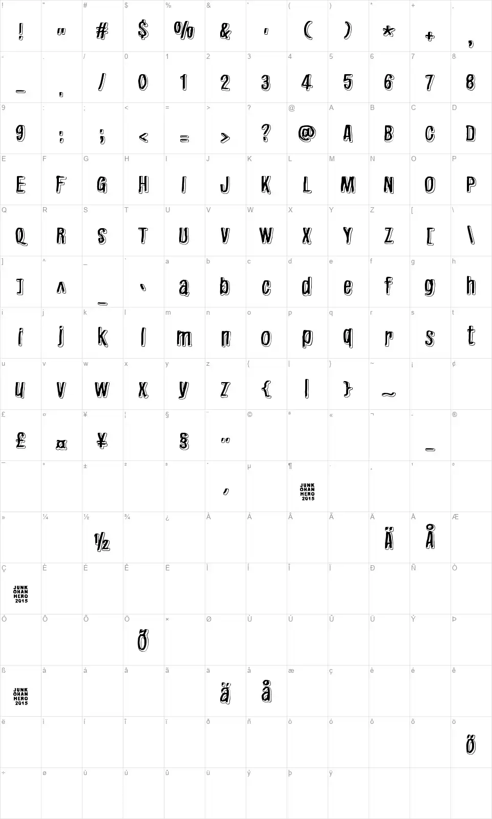 Redhairfont character map