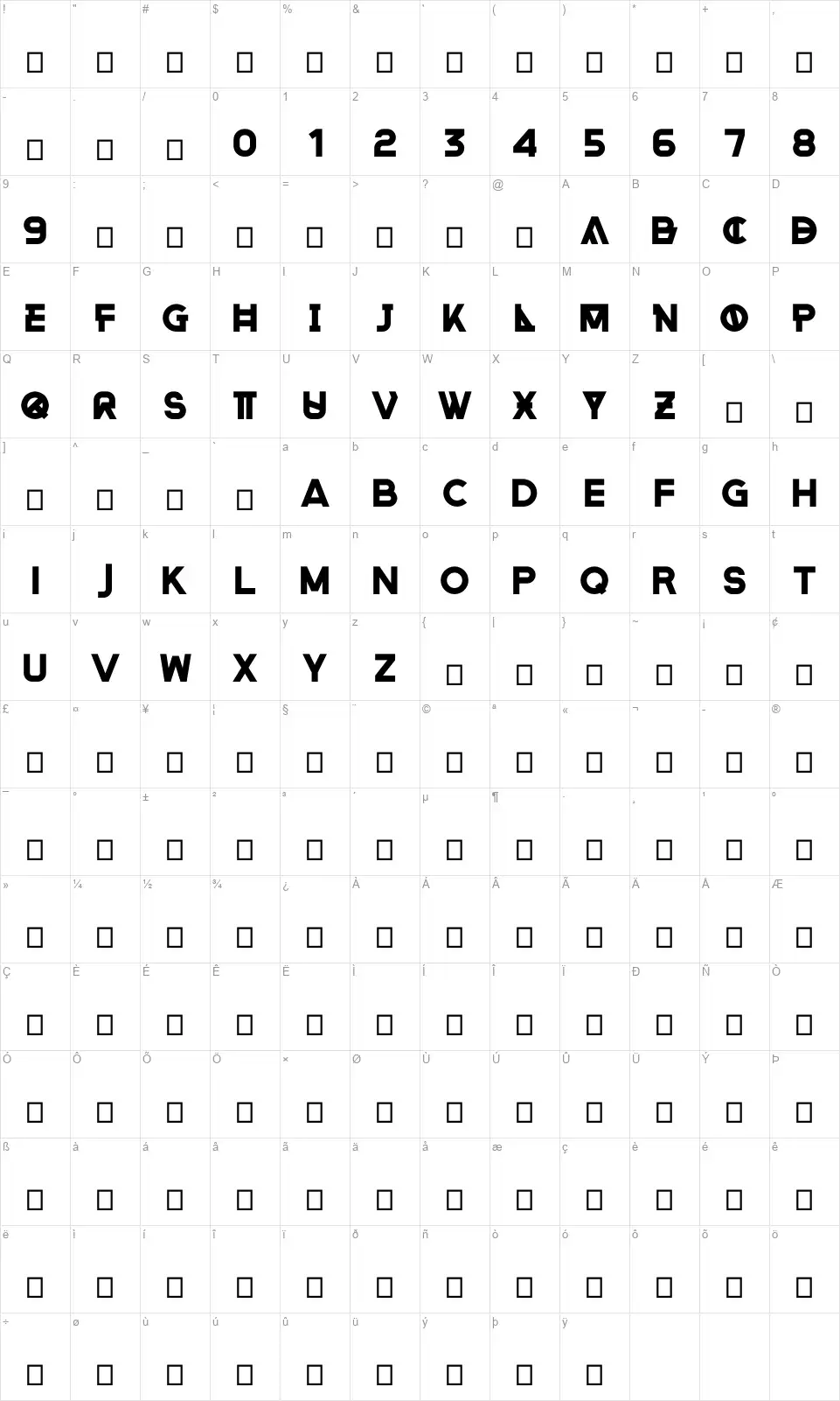 Rehabfont character map