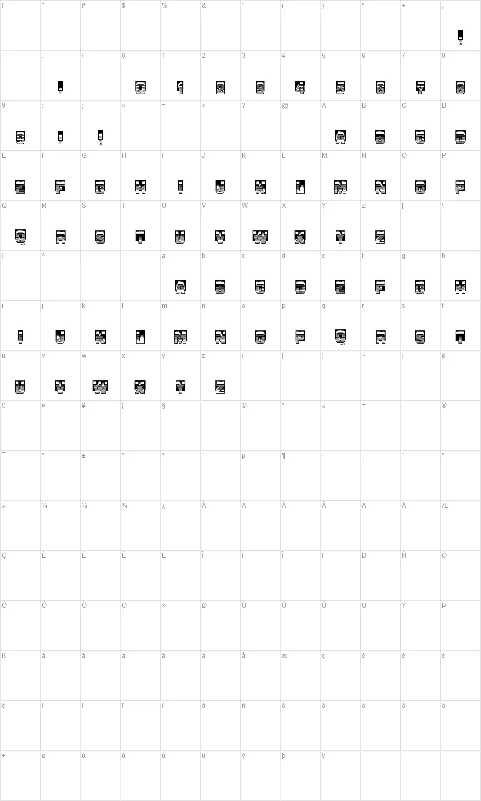 Relievo MS&Jfont character map