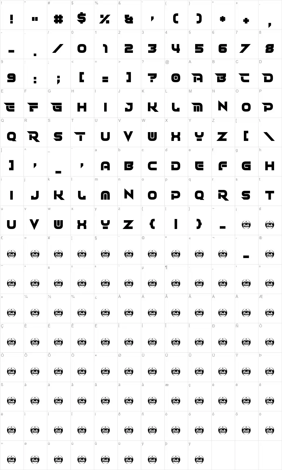 Revolvingdorfont character map
