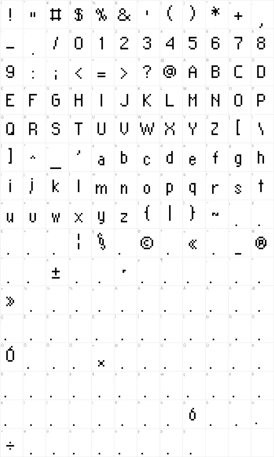 Rittswood Plazafont character map