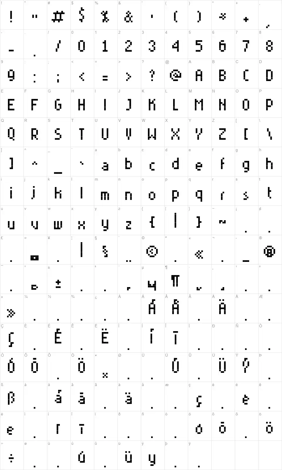 Rittswood Youngfont character map