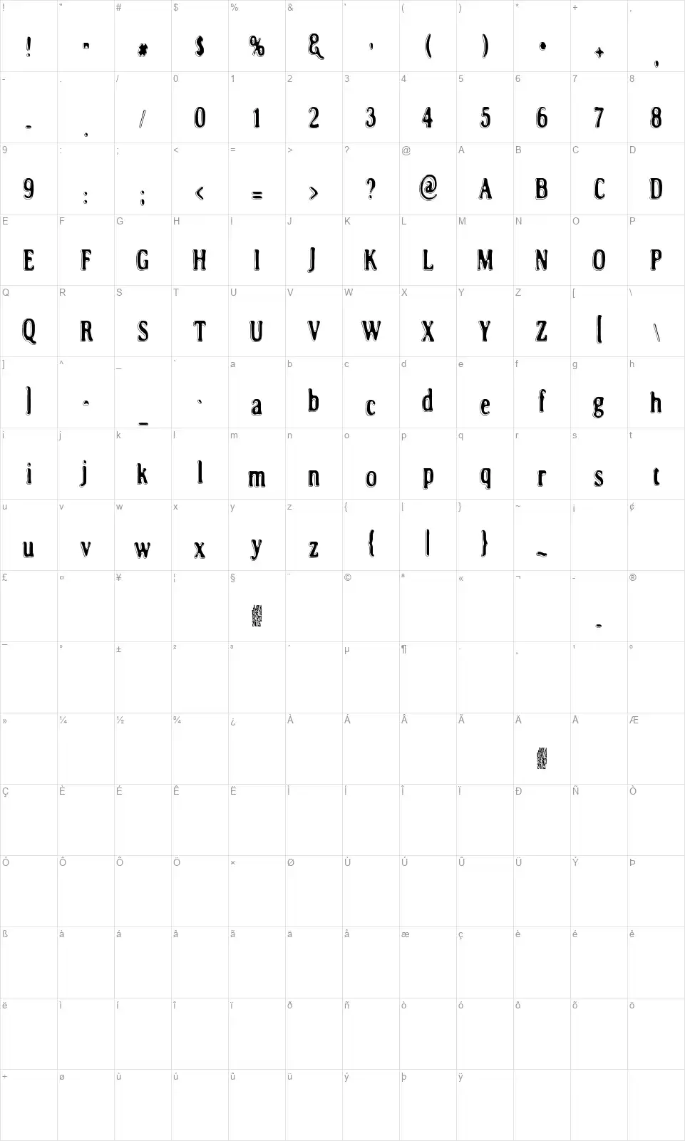 Road to nowherefont character map