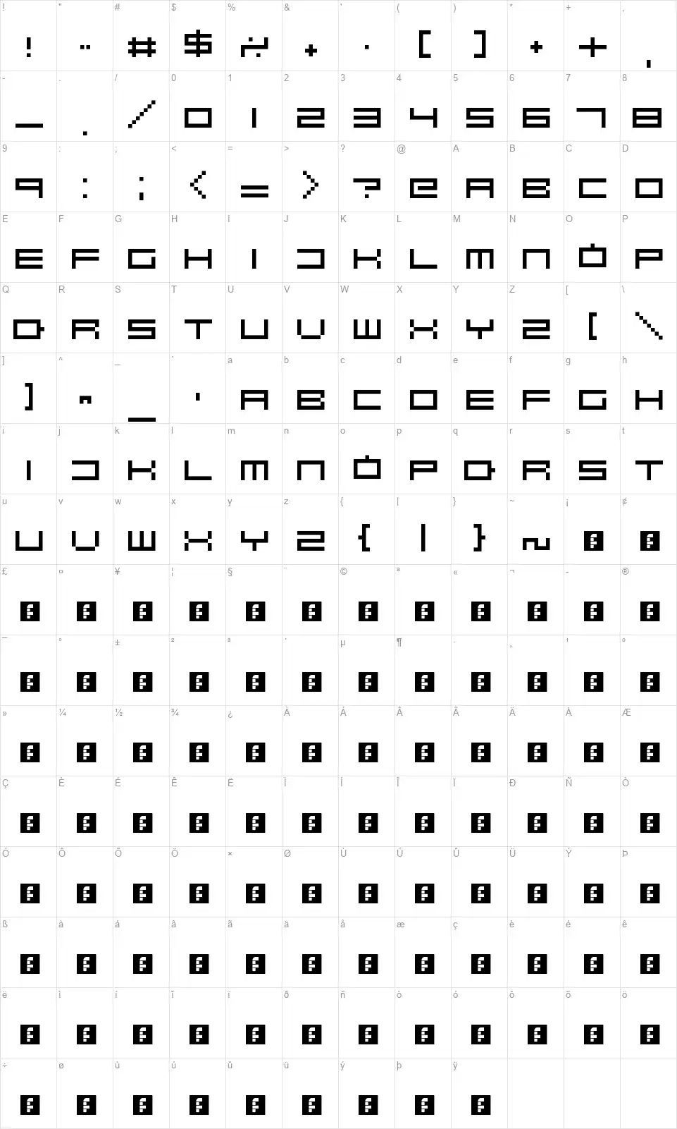 Robotasticfont character map