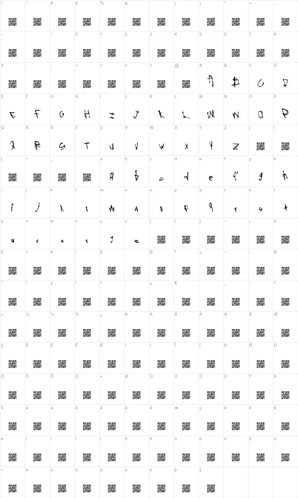 Rock Baitfont character map