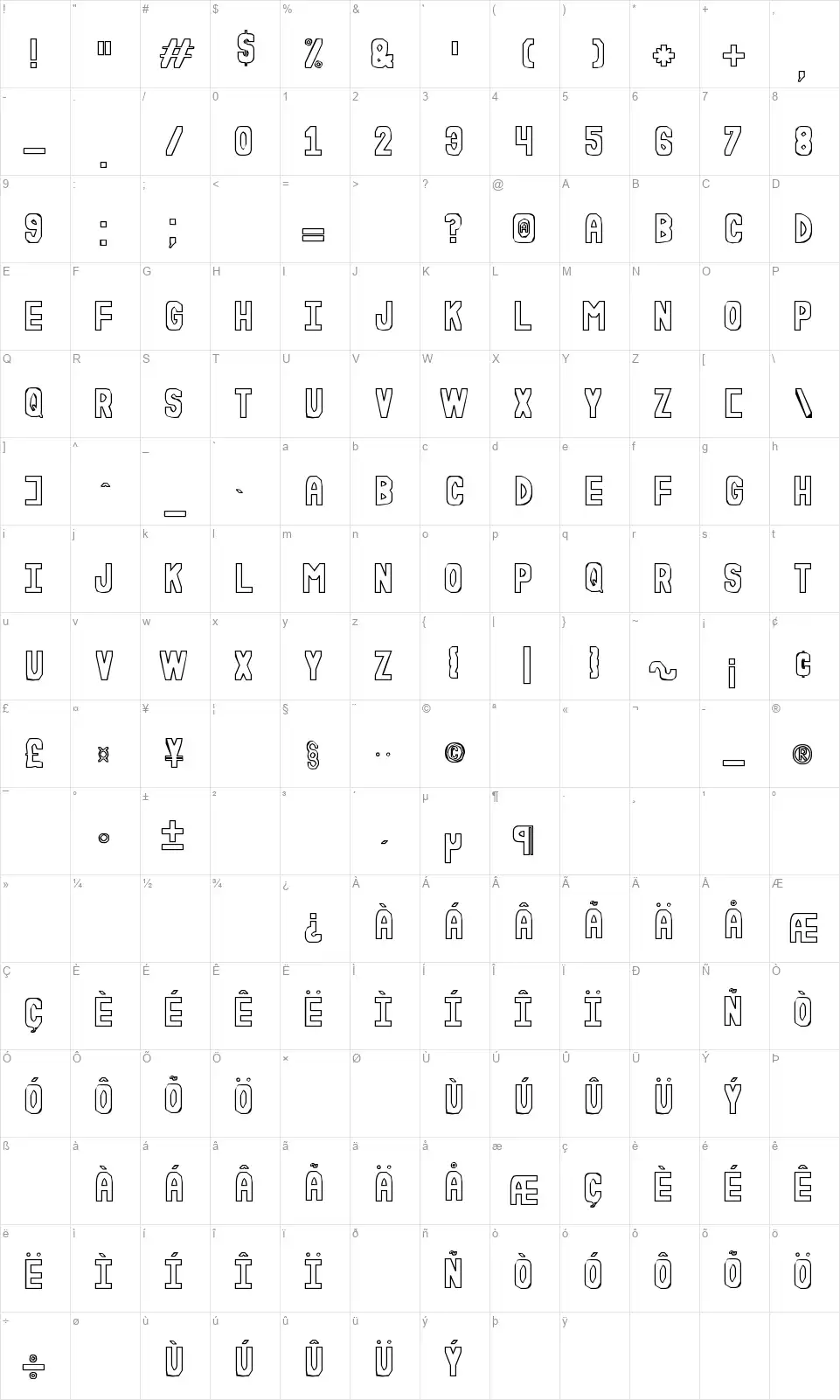 Rudasteria Stfont character map
