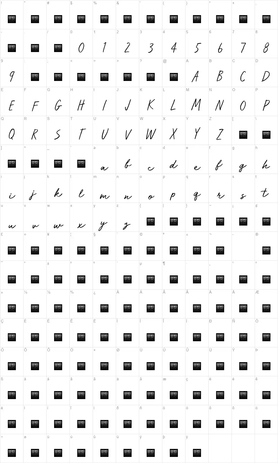 Run Wildfont character map