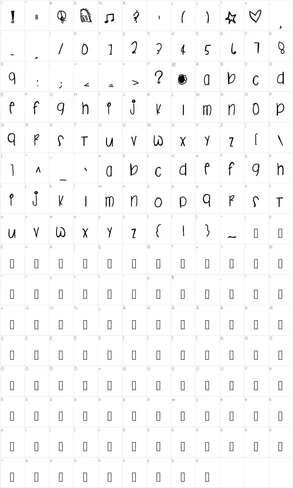 Safari Colorwayfont character map