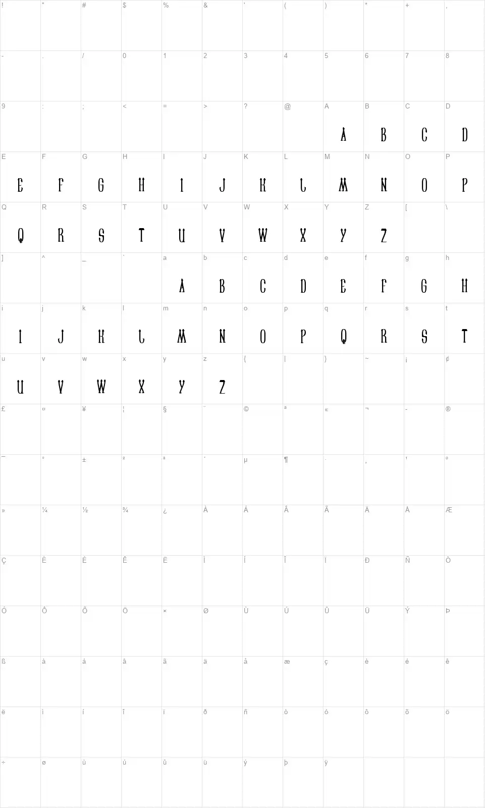 Sailormanfont character map
