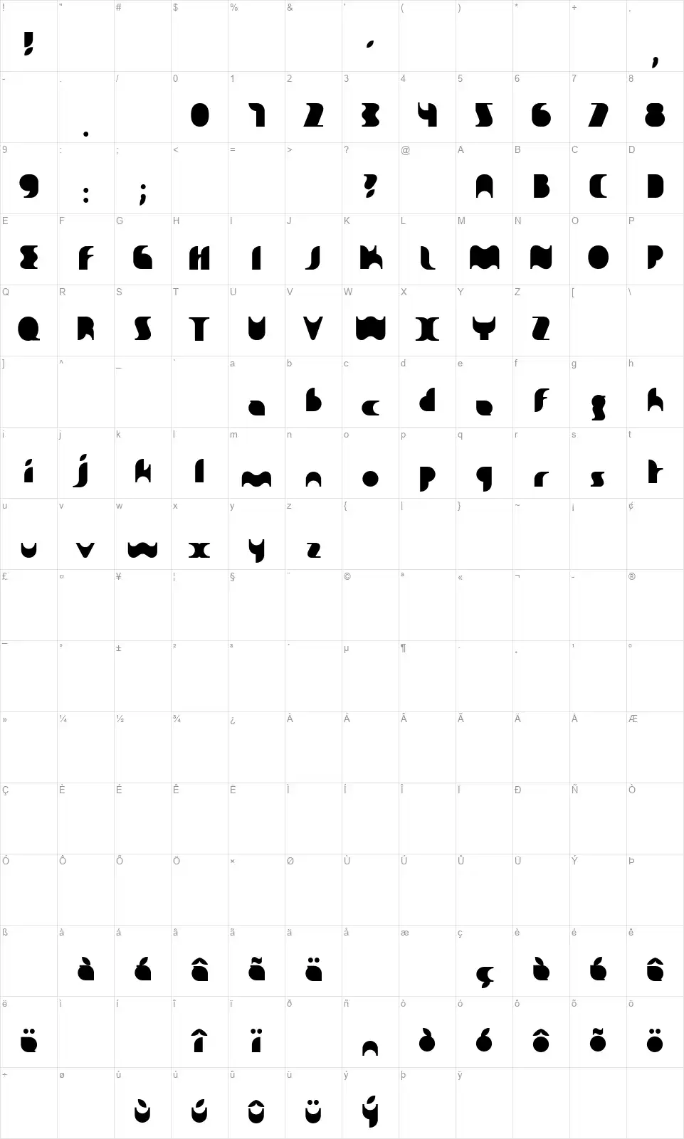 Sakianefont character map