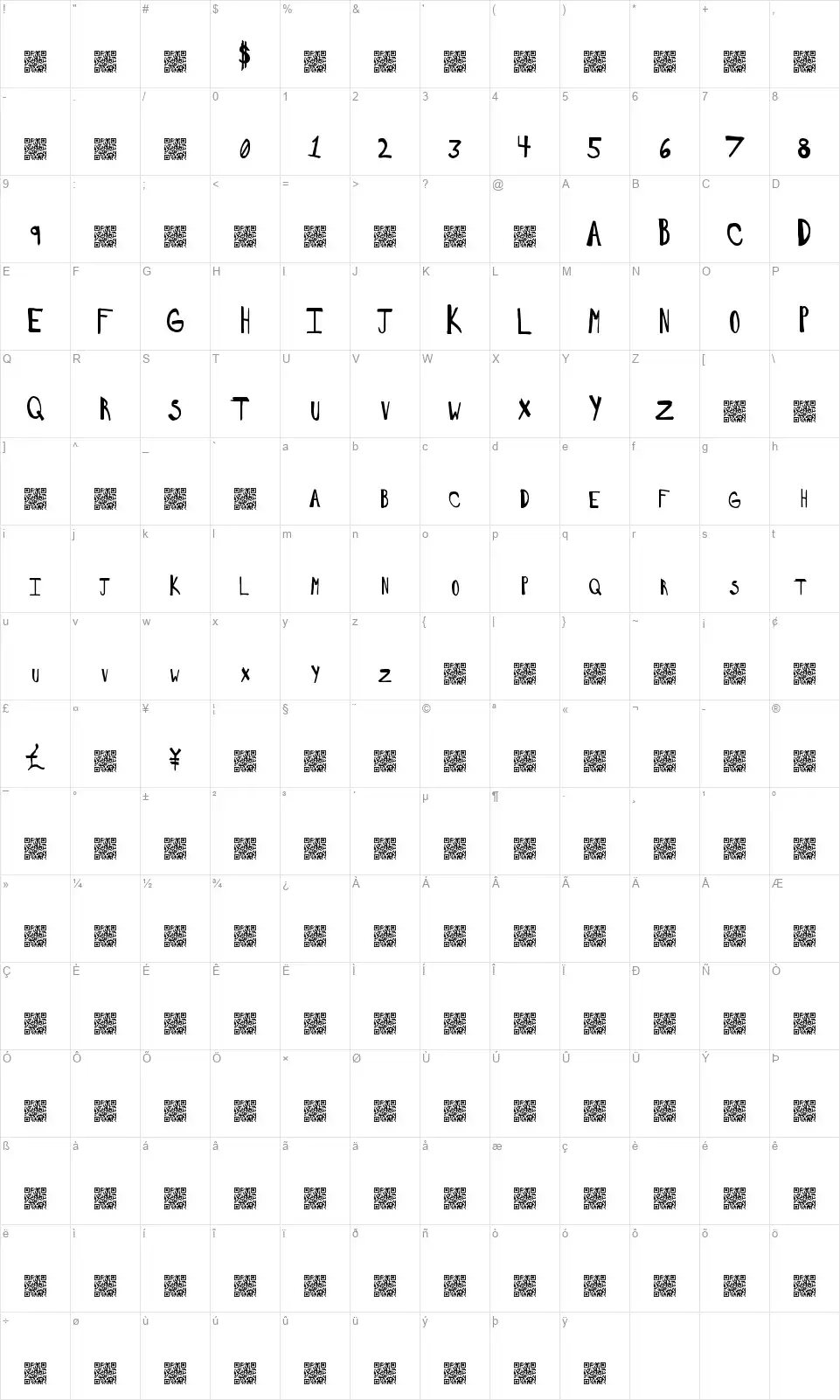 Salty Wouldfont character map