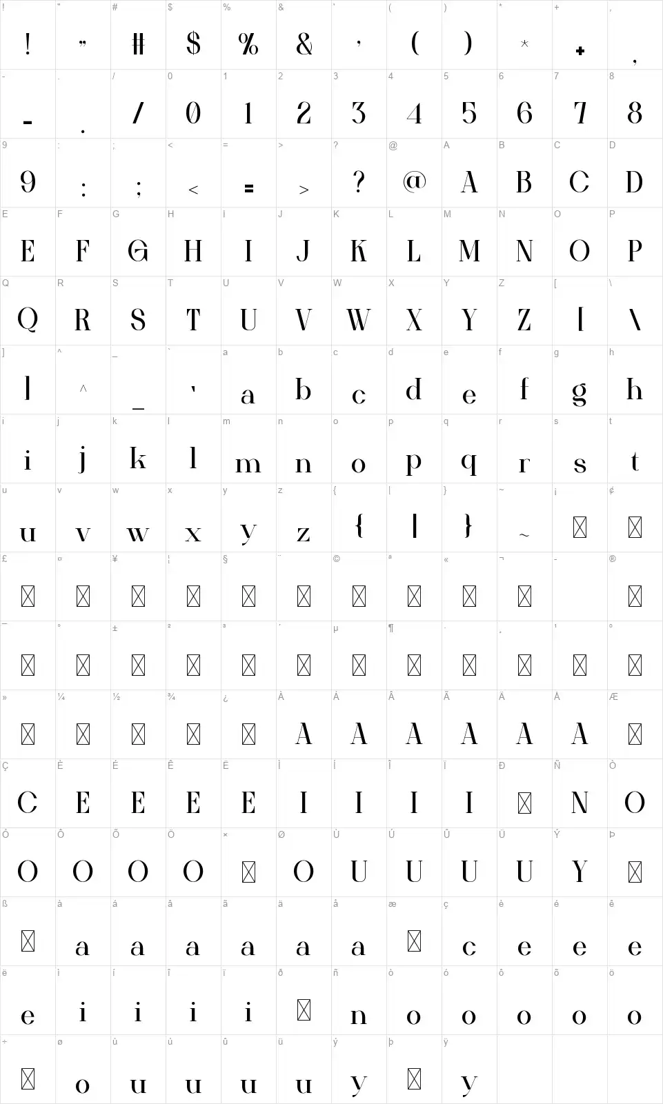 Satisfyfont character map